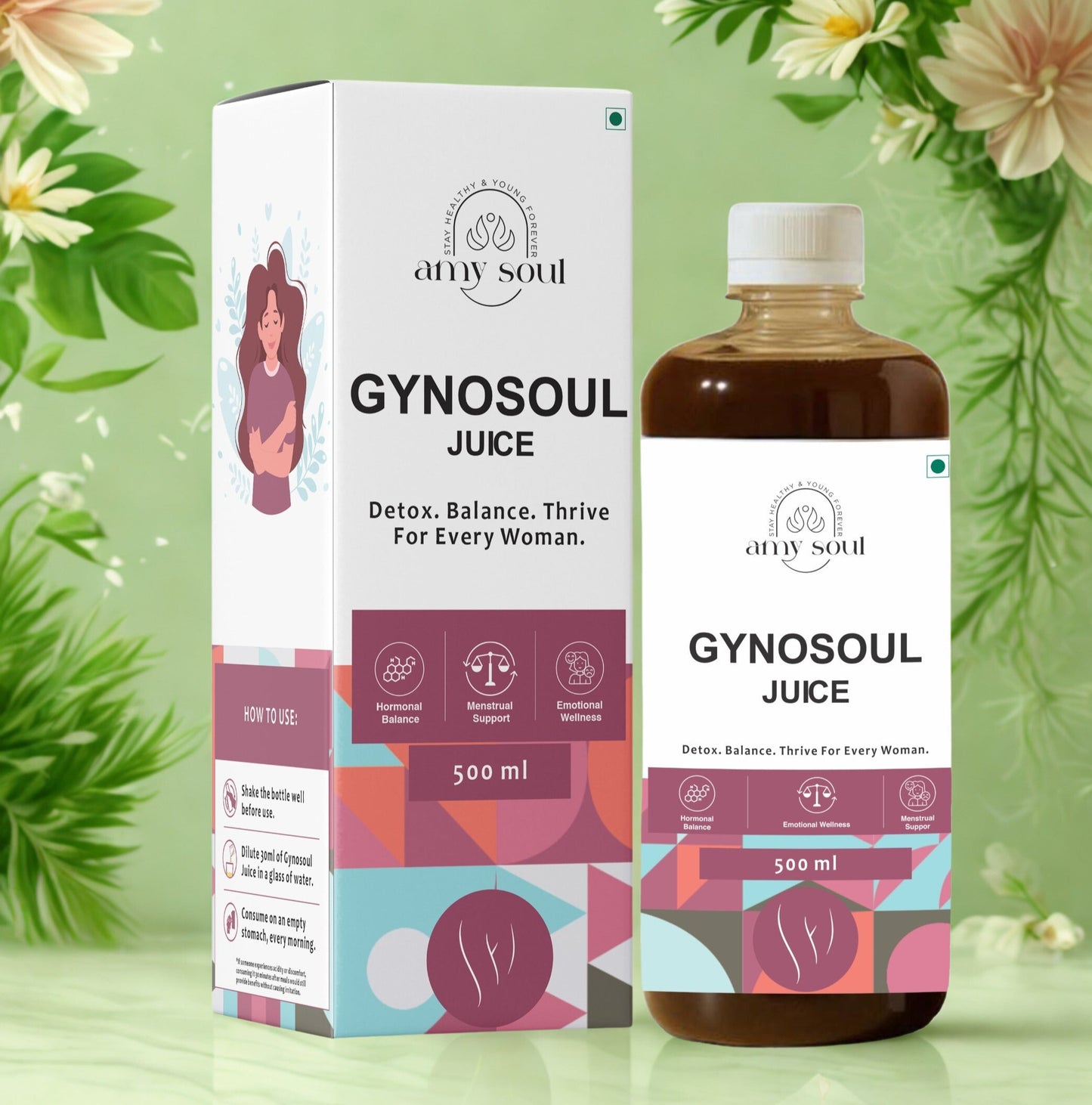 AmySoul Gynosoul Juice – Ayurvedic Hormonal Balance & Wellness Tonic for Women (500ml)