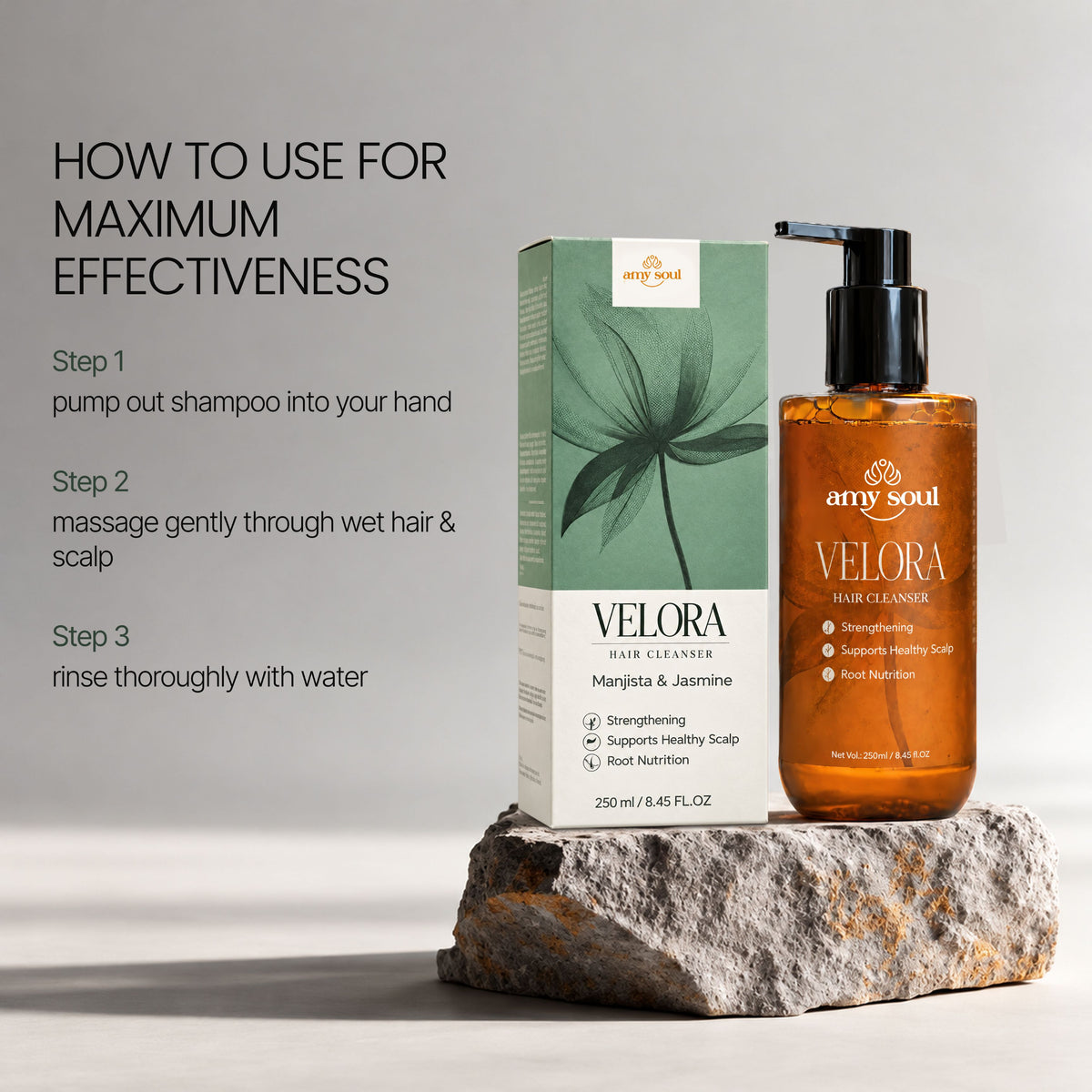 Amy Soul Velora Hair Cleanser – Manjista & Jasmine | Ayurvedic Strengthening Scalp Cleanser | 250ml