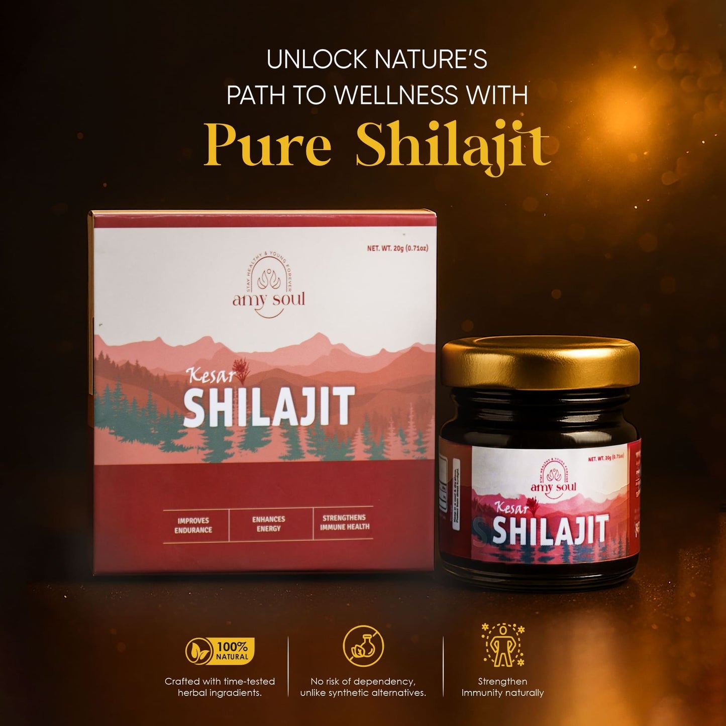 Kesar Yukt Shilajit – Ayurvedic Himalayan Shilajit with Saffron for Strength, Energy & Vitality (20g)