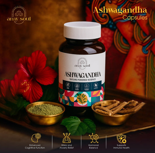 AmySoul Ashwagandha – Ayurvedic Stress Relief, Focus & Sleep Support Capsules