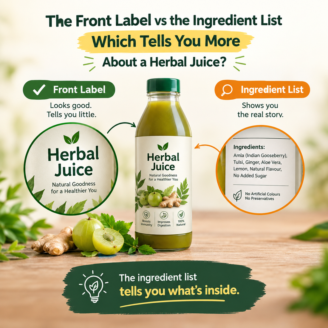The Front Label vs the Ingredient List: Which Tells You More About a Herbal Juice?