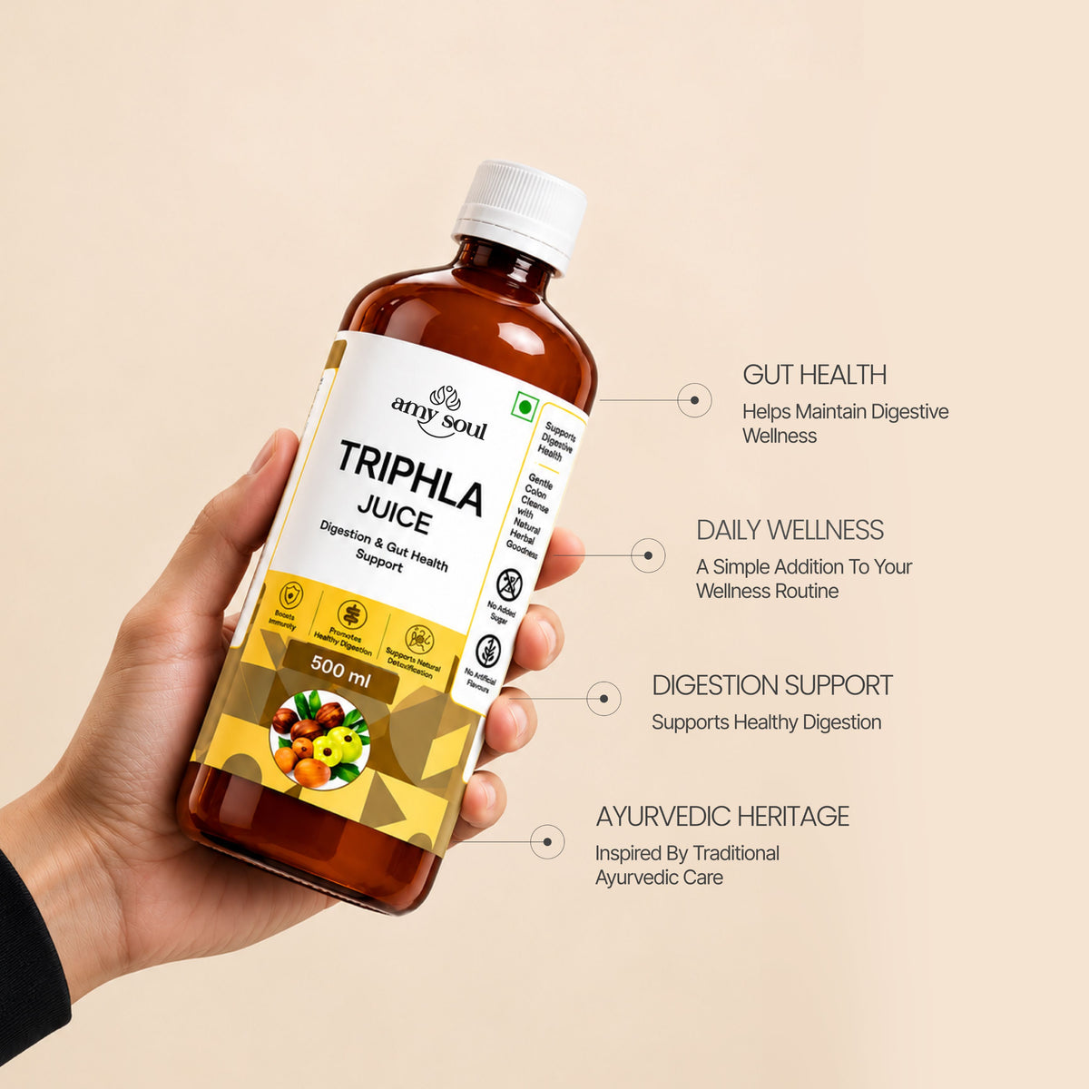 Amy Soul Triphla Juice – 500ml | Digestion & Gut Health Support | Ayurvedic Detox Drink