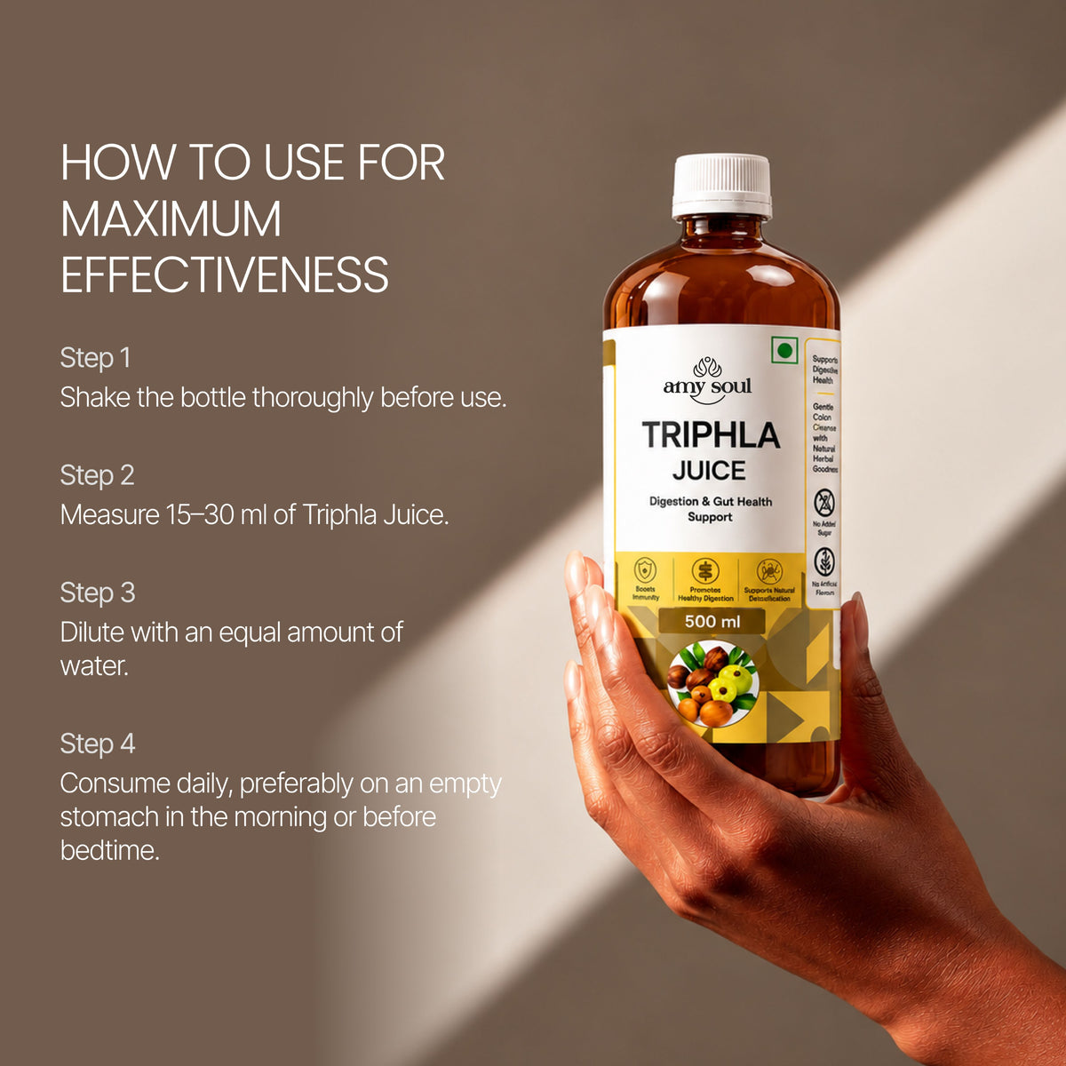 Amy Soul Triphla Juice – 500ml | Digestion & Gut Health Support | Ayurvedic Detox Drink
