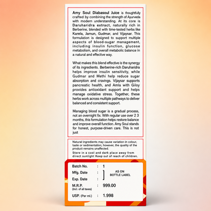 Amysoul Diabasoul Juice – Advanced Berberine Blend for Diabetes Support | 500ml
