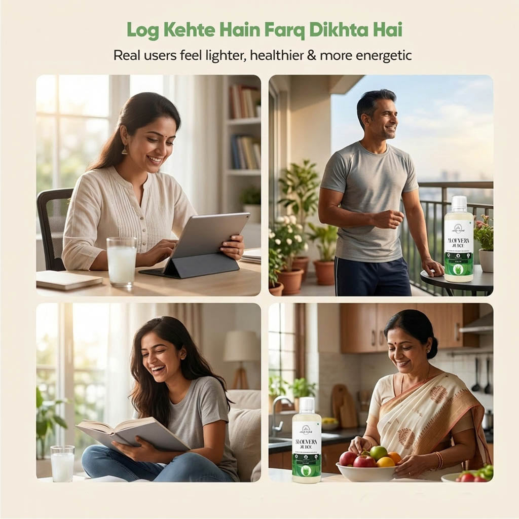 Collage of people using a product with text about health benefits.