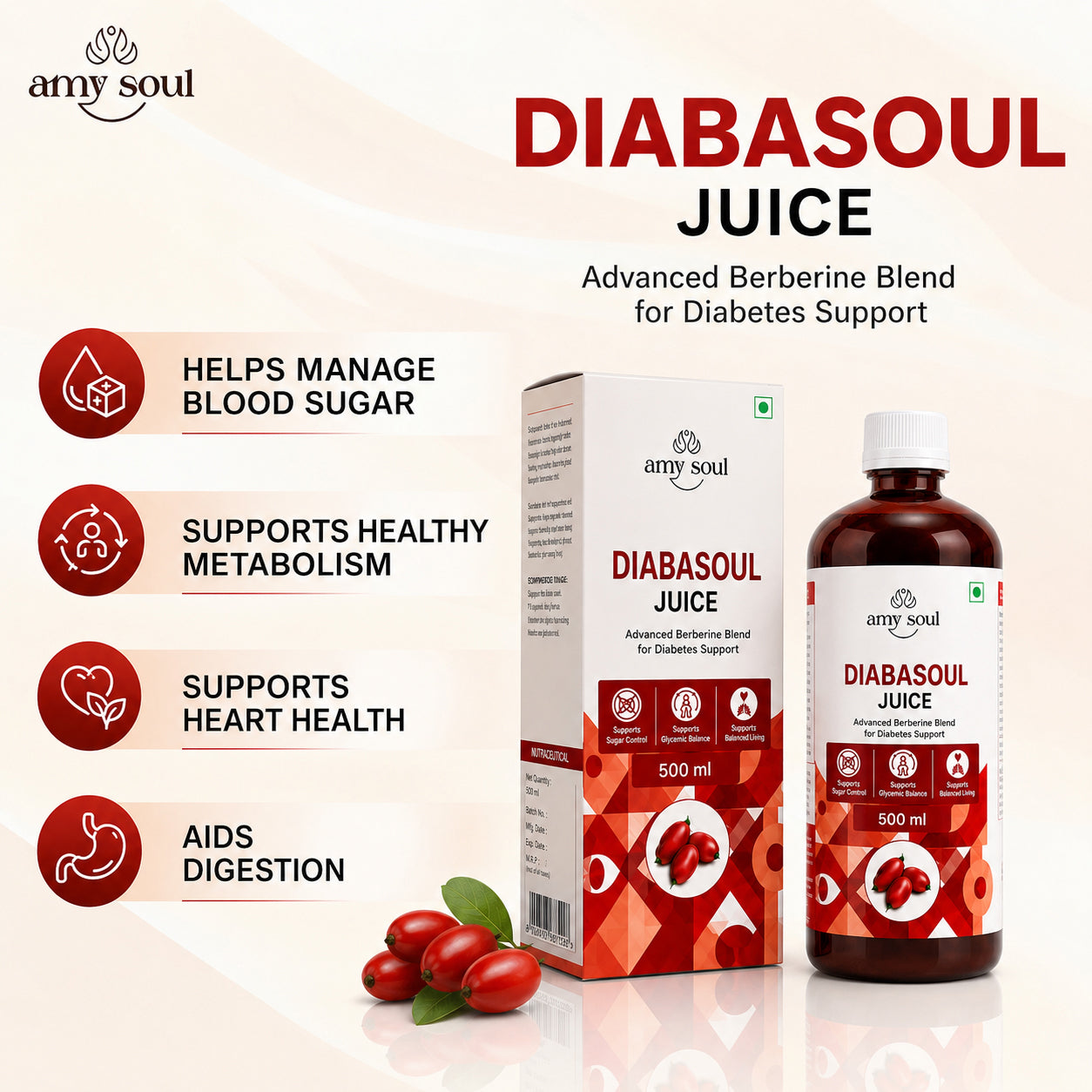 Amysoul Diabasoul Juice – Advanced Berberine Blend for Diabetes Support | 500ml