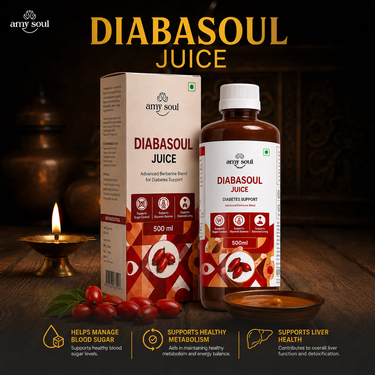 Amysoul Diabasoul Juice – Advanced Berberine Blend for Diabetes Support | 500ml