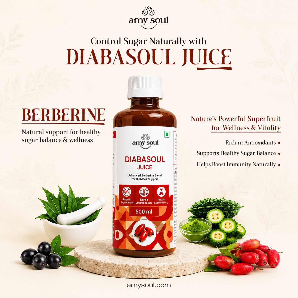 Amysoul Diabasoul Juice – Advanced Berberine Blend for Diabetes Support | 500ml