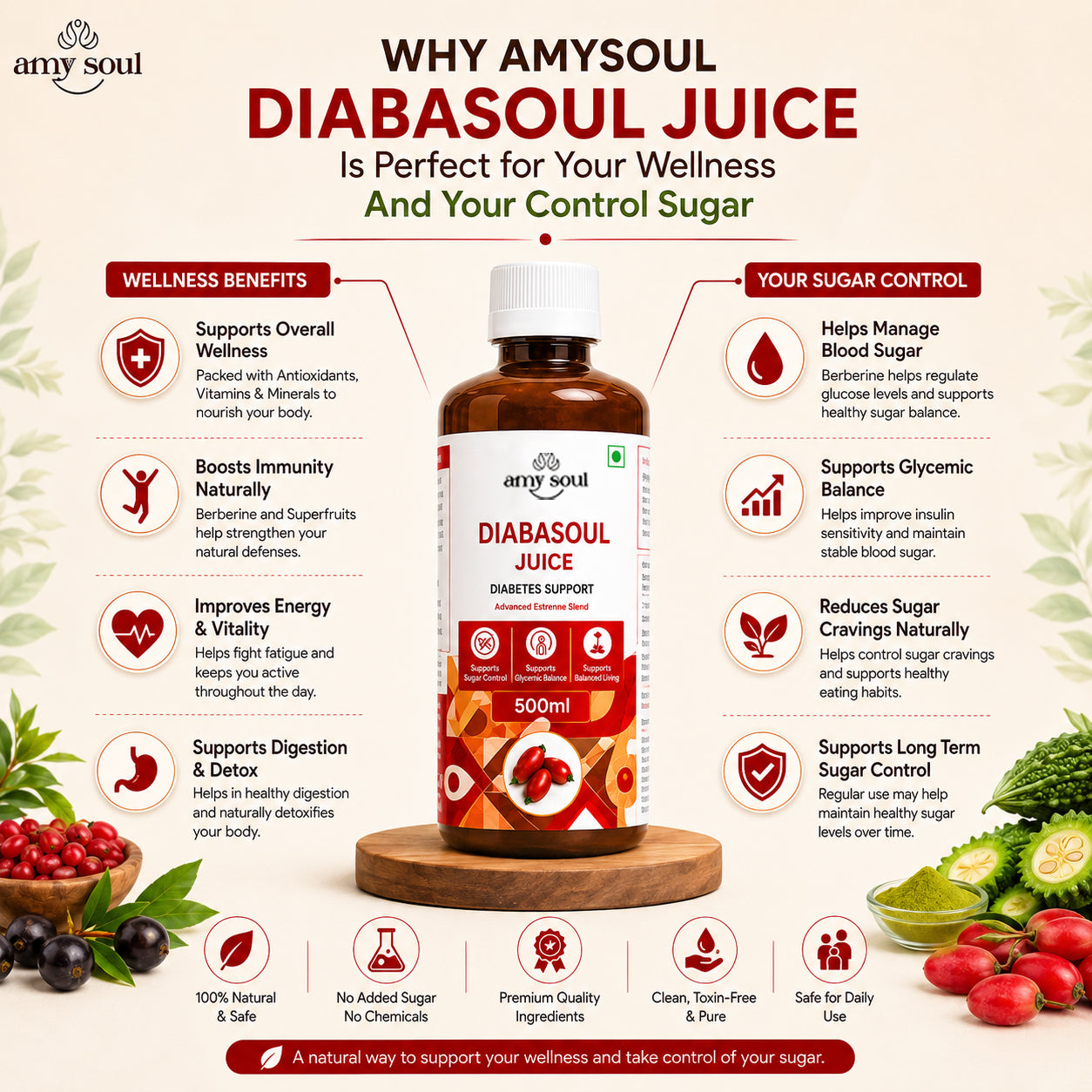 Amysoul Diabasoul Juice – Advanced Berberine Blend for Diabetes Support | 500ml