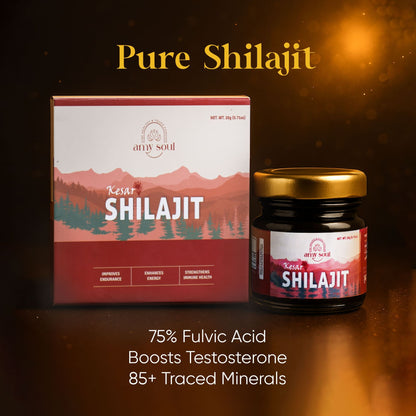 Kesar Yukt Shilajit – Ayurvedic Himalayan Shilajit with Saffron for Strength, Energy & Vitality (20g)